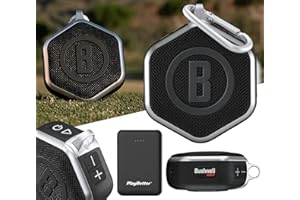 PlayBetter Bushnell Wingman Mini (Silver/Black) Magnetic GPS Golf Speaker Bundle Portable Charger - Music & Audible Distances Bluetooth Speaker for Golf Cart - 36,000+ Courses
