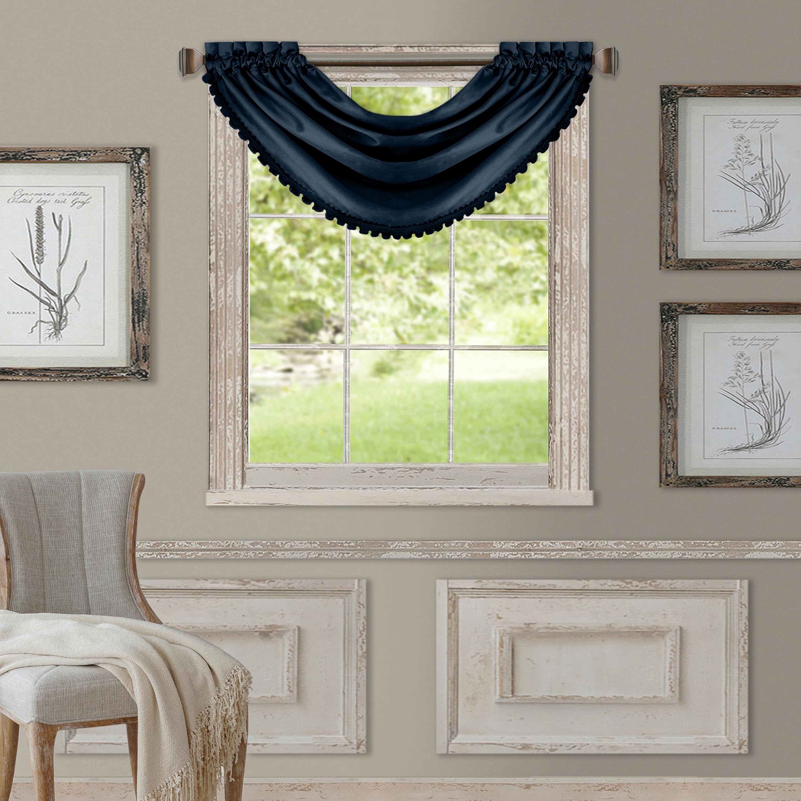 Elrene Home Fashions All Seasons Room Darkening Rod Pocket Waterfall Window Valance, 52" x 36" (1, Navy