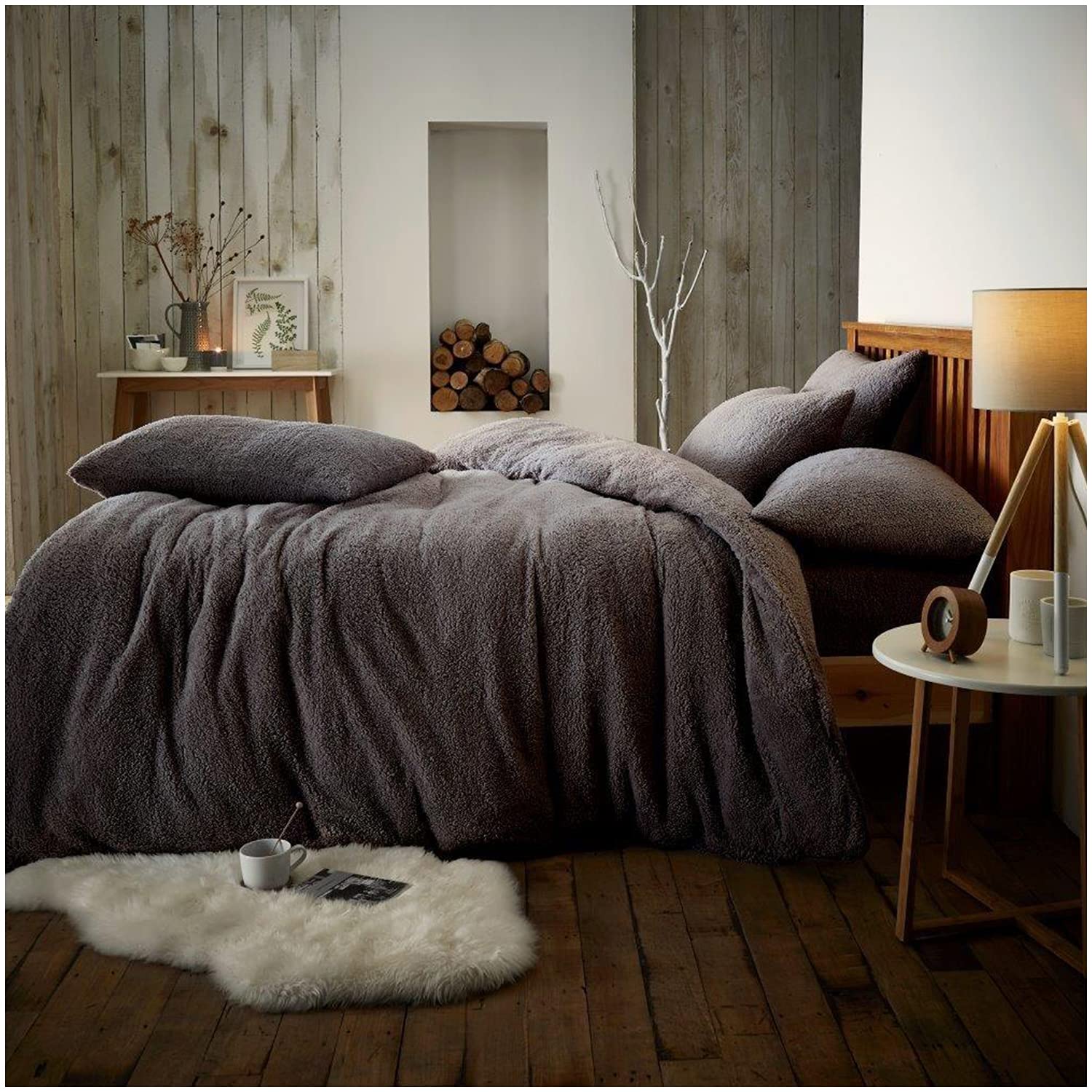 GC GAVENO CAVAILIA Fleece Duvet Cover Set Single - Fluffy Bedding Set with Pillowcases - Charcoal