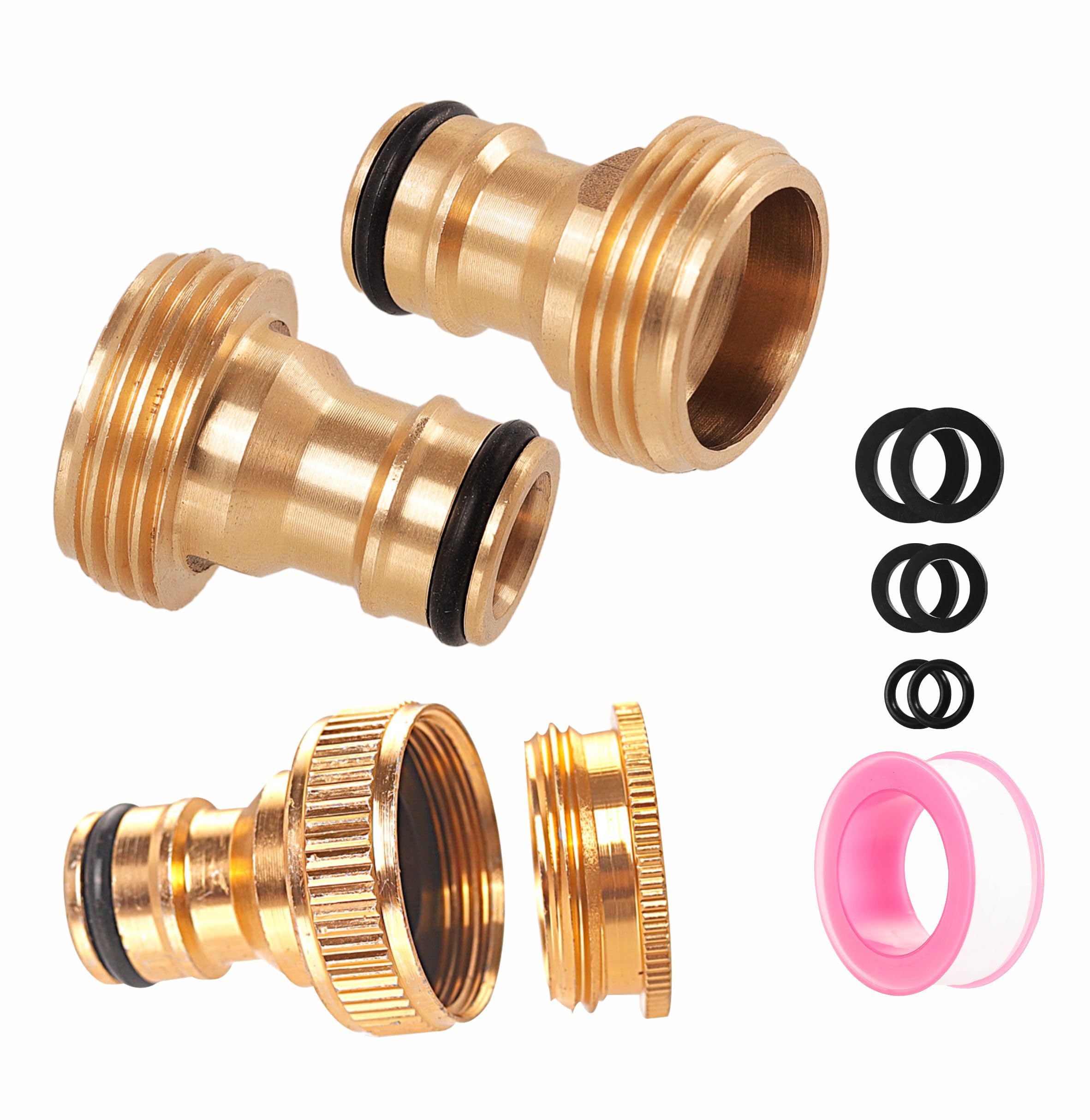 ZSYIULIA Brass Garden Hose Tap Connector,2pcs 3/4 inch Brass Male Threaded Tap Connector for Hose Pipe,1pcs 1/2 Inch&3/4 Inch 2-in-1 Female Threaded Faucet Adapter Hosepipe Fittings