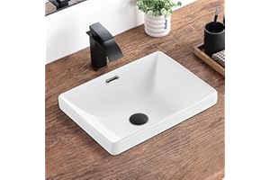 KDKSC Bathroom Vessel Sink 16.7" X 12.6" Semi Recessed Bathroom Sink Rectangular Drop In Bathroom Sinks with Overflow White Ceramic Vessel Sinks for Bathroom Modern Above Counter Basin Vanity Sink