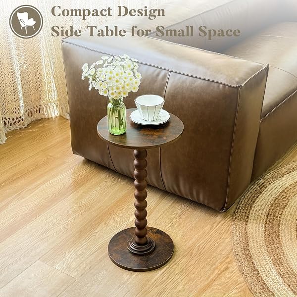 FULTYLE ROUND SIDE TABLE, SMALL DRINK TABLE FOR SMALL SPACES, MODERN ACCENT NIGHTSTAND WITH SOLID WOOD LEG FOR LIVING ROOM, BEDROOM, CORNERS, AND OFFICE (RUSTIC BROWN)