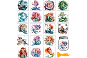 GLOBLELAND 18 Sheets Summer Mermaids Rub on Transfers Ocean Coral Transfer Stickers Decals Watercolor Cup Stickers Decals for