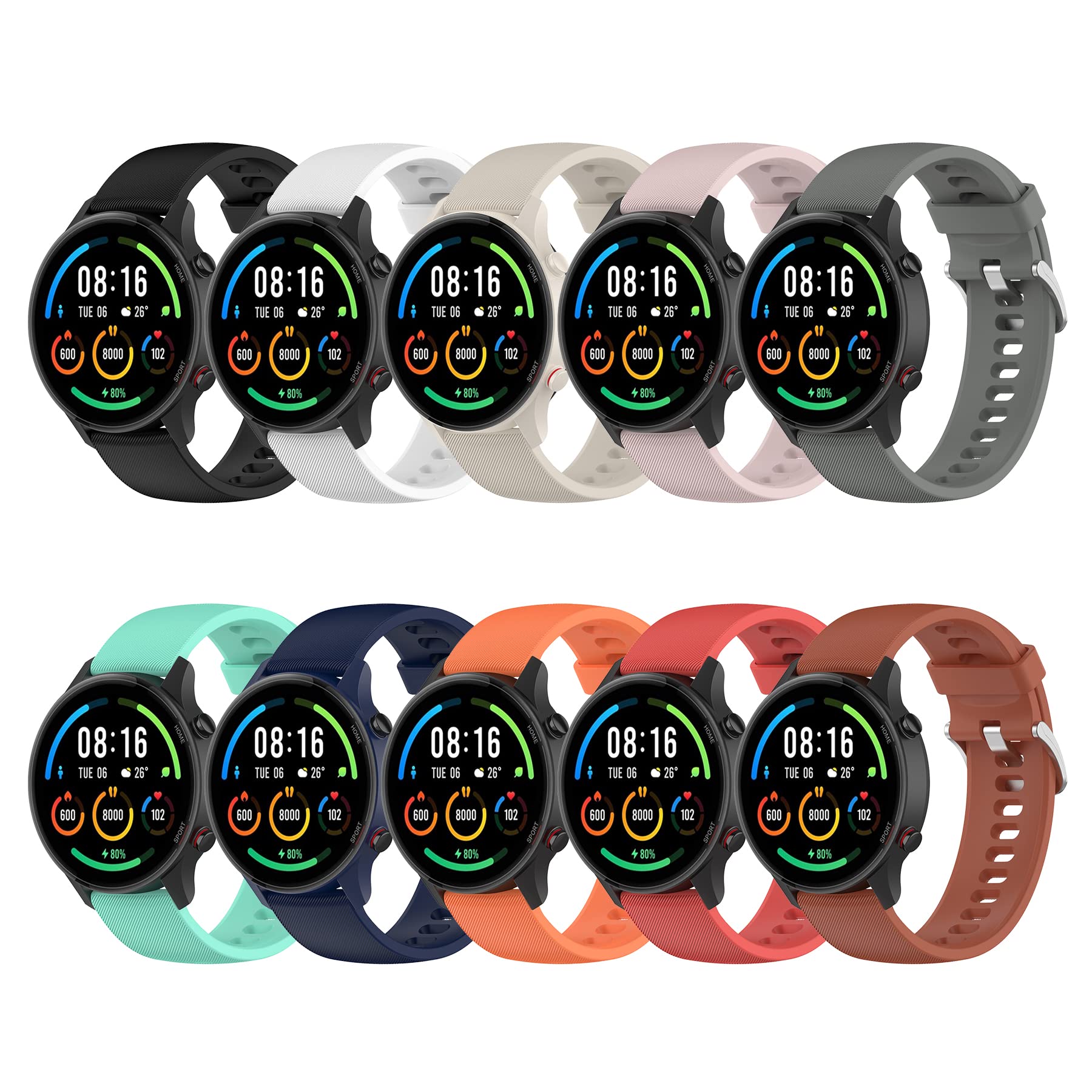 CHULN 10 Pcs Straps Compatible with Xiaomi Mi Watch/Xiaomi Watch S1/Xiaomi Watch S1 Active/Xiaomi Mi Watch Color Sport, 22mm Soft Silicone Sport Replacement Bands for Xiaomi Mi Watch Smartwatch