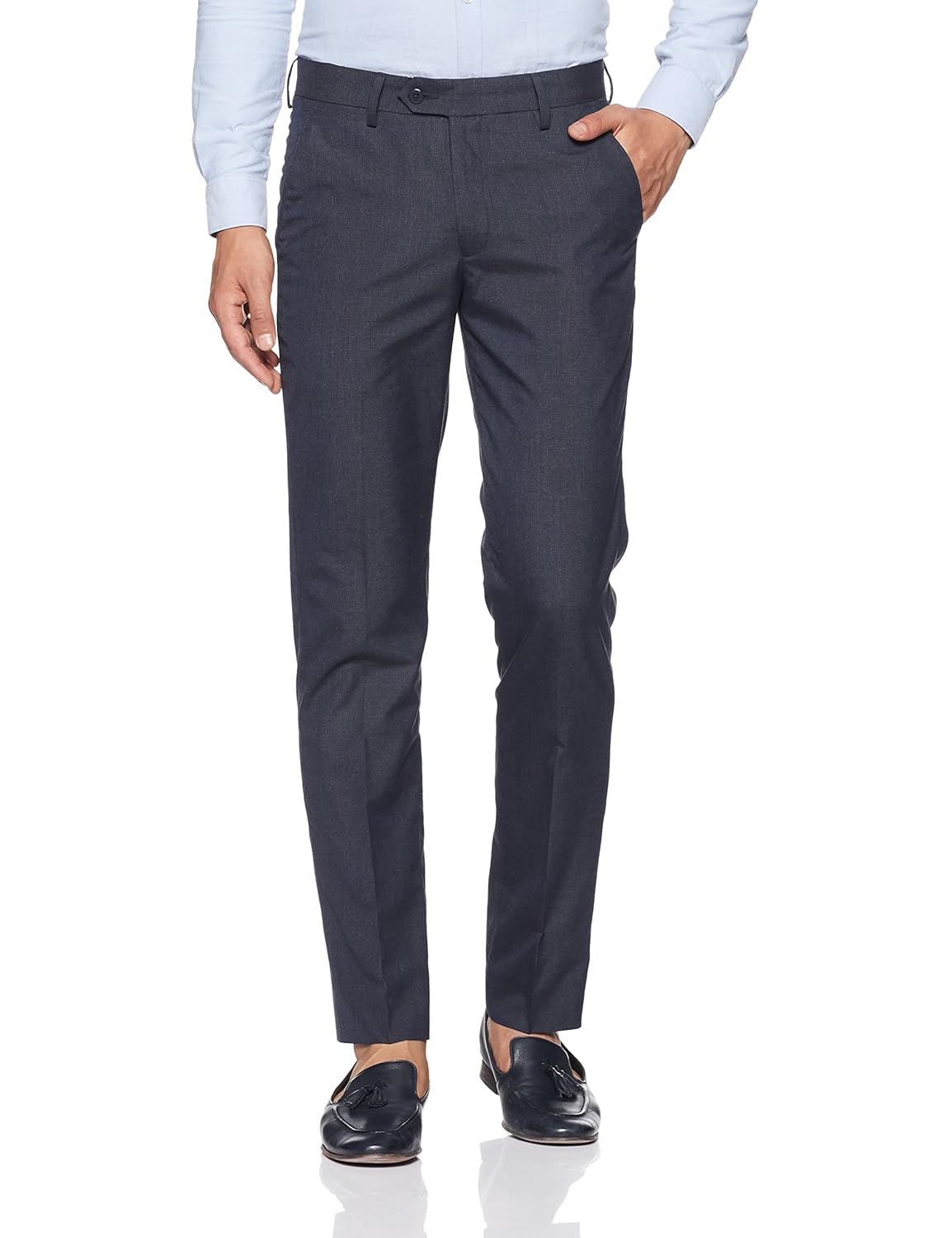 peter england men's slim fit formal trousers