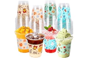 Totstio Christmas Disposable Cups - 48 Pack 14 OZ Clear Disposable Christmas Plastic Cups for Kids Adults Xmas Holiday Party Decorations Coffee Wine Cold Drinks