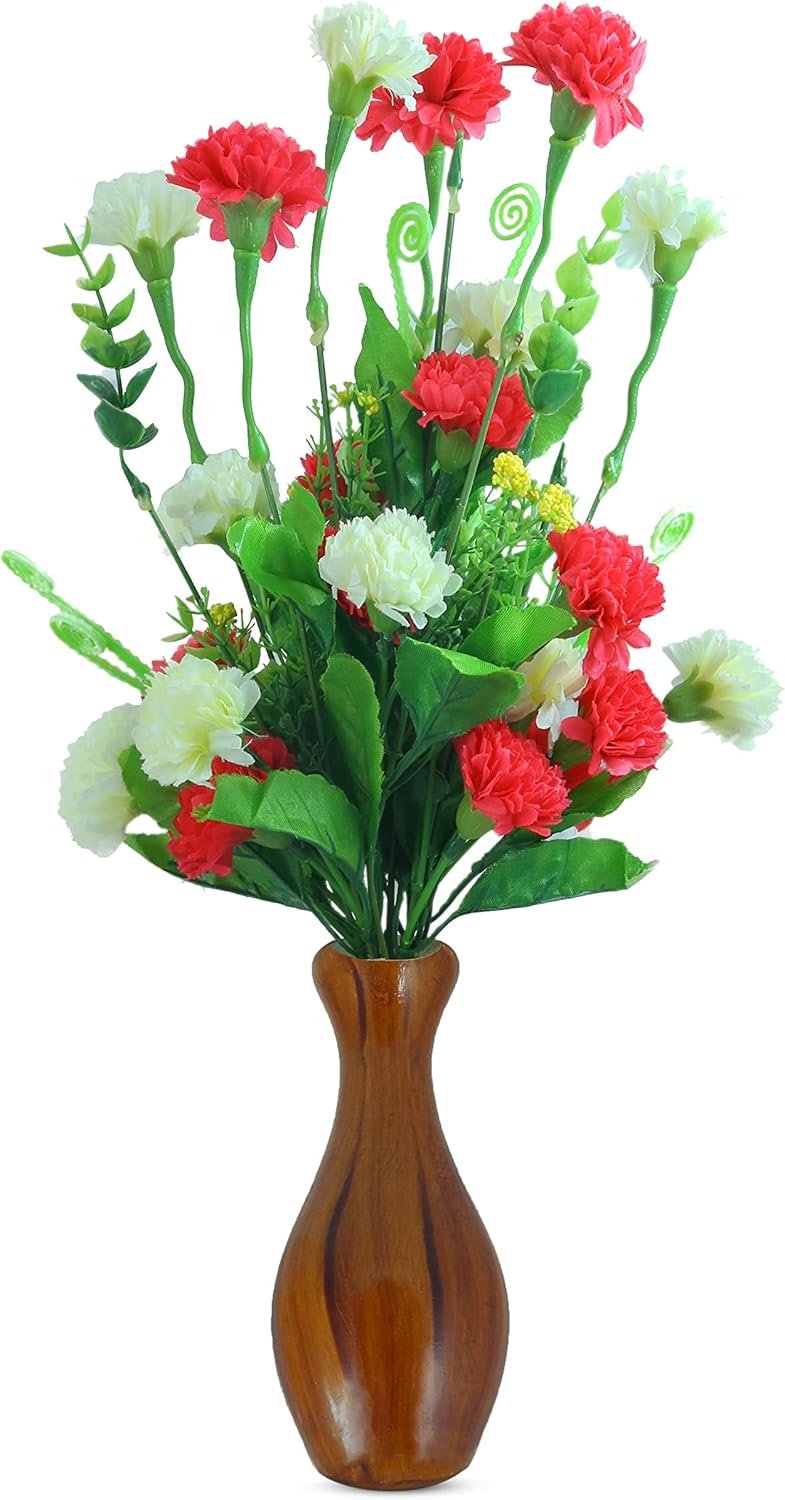 Modo Beautiful Artificial Marigold Flowers with Wooden Vase (38 cm