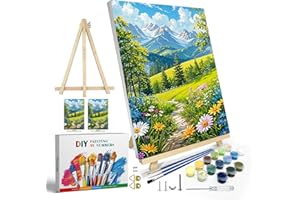 JOOZ Paint by Numbers Kit for Adults with Frame, Landscape Paint by Number for Adults, Mountain Paint by Numbers with Easel, DIY Flowers Landscape Paint by Number Kits for Home Wall Decor 8 x 12 Inch