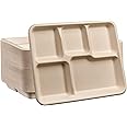 Comfy Package [125 Count 100% Compostable 5 Compartment Plates Disposable - 10 Inch Kraft Paper Plates, Eco-Friendly Sugarcane Trays -Brown Unbleached