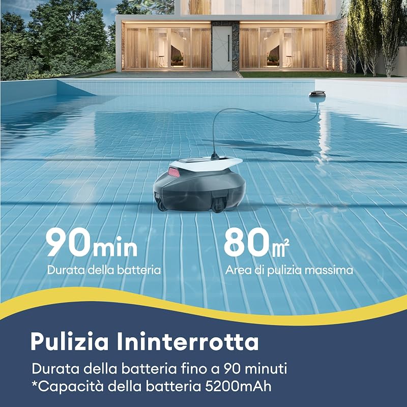 Pooleco 10 Robot Piscina Senza Fili, 90 Minuti Autonomia Robot Per Piscina Intelligente, Parcheggio Automatico, Doppio Motore per Piscine Fuori Terra da 80 ㎡