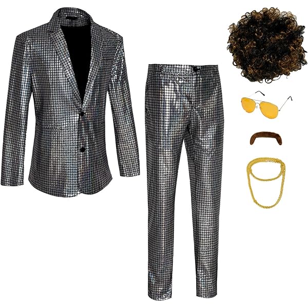 Men's 70's Disco Outfit Sequins Blazer Metallic Shiny Pants