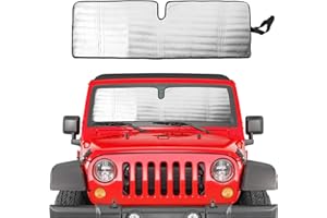 Savadicar Windshield Sun Shade for 1997-2018 Jeep Wrangler TJ JK JKU, Sunshades Heat Shield, Aluminum Foil Triple Laminate Structure, Silver