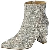 Women Rhinestone Block Chunky Heel Ankle Bootie