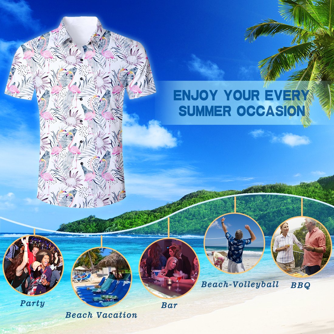 Goodstoworld Men\'s 3D Printed Casual Hawaiian Holiday Aloha Floral Flamingos Short Sleeve Shirt