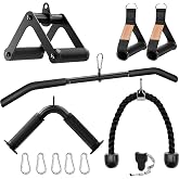 Cable Machine Attachment Set LAT Pulldown Attachments,Cable Machine Accessories for Home Gym Weight Workout Include LAT Pulldown Bar,Double D Bar, Tricep Rope,V Bar