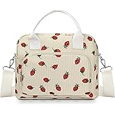 TESAFNG Lunch Box for Women Insulated Lunch Bag Cute Corduroy Lunch Tote Bags Lightweight Reusable Leakproof Cooler Bag with Adjustable Shoulder Strap for Work Office Travel Picnic (Strawberry)