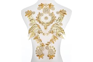 Silvora Gold Embroidery Pearl Phoenix Sequin Applique, Handmade Sewing Tool for Wedding Dress Gown Bodice Costume Clothing Craft DIY (Gold-3)