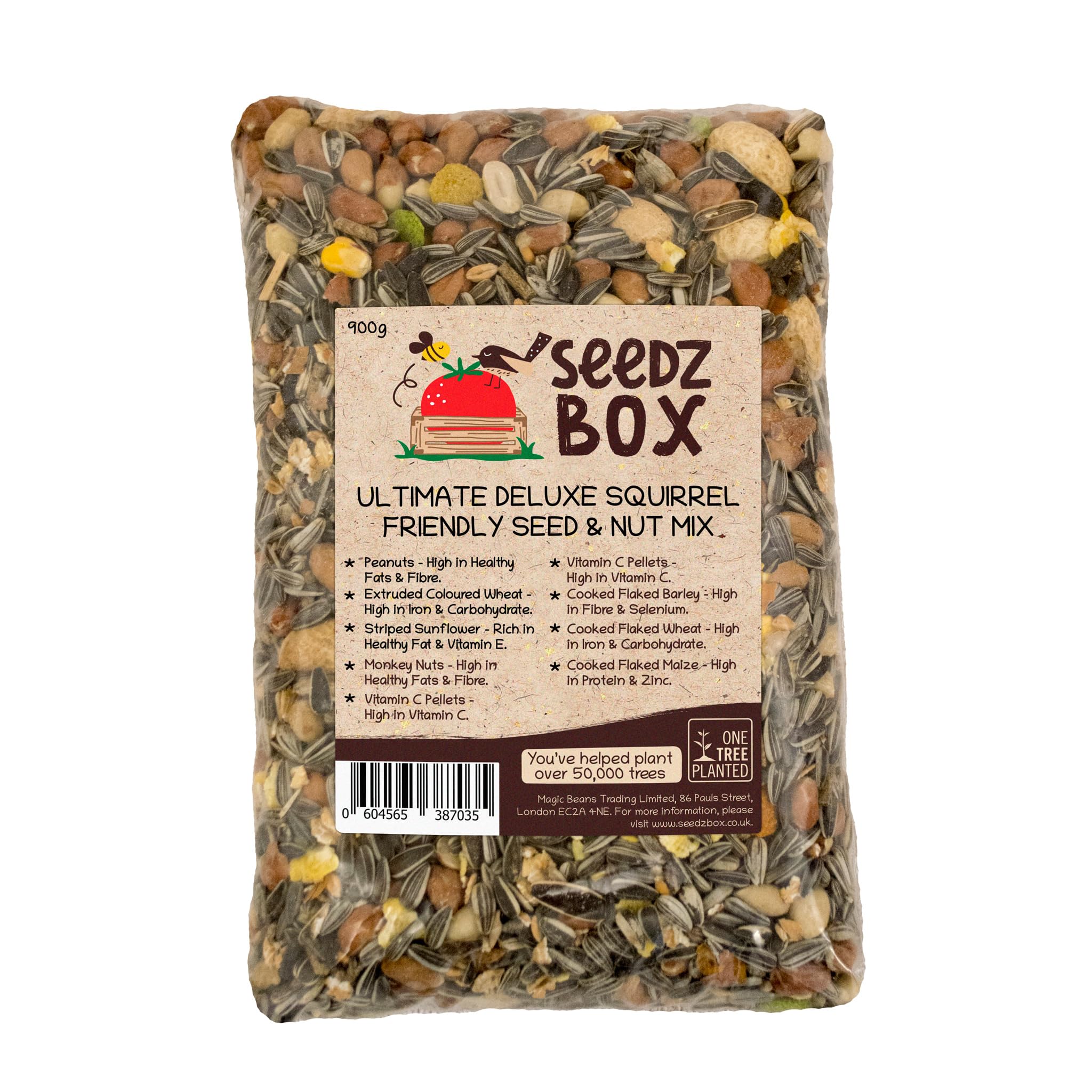 Squirrel Food Seed and Nut Feed Mix 900g - SeedzBox Deluxe Squirrel Food - Natural Treats and Snacks for Wild Squirrels - Monkey Nuts Flaked Peas and Whole Maize - Healthy Fats and Vitamin E
