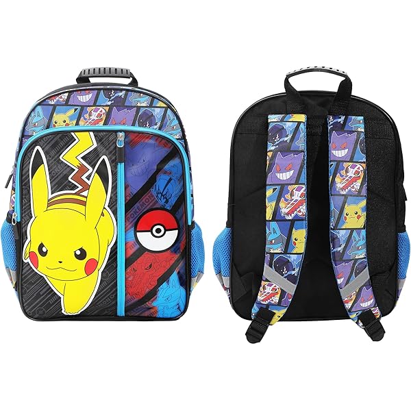 Bioworld Zaino Ufficiale Pokémon 40 Cm – Con Pikachu, Eevee, Charmander, Squirtle, Bulbasaur – Design 3D, Tasca Per Laptop, Regalo Per Fan