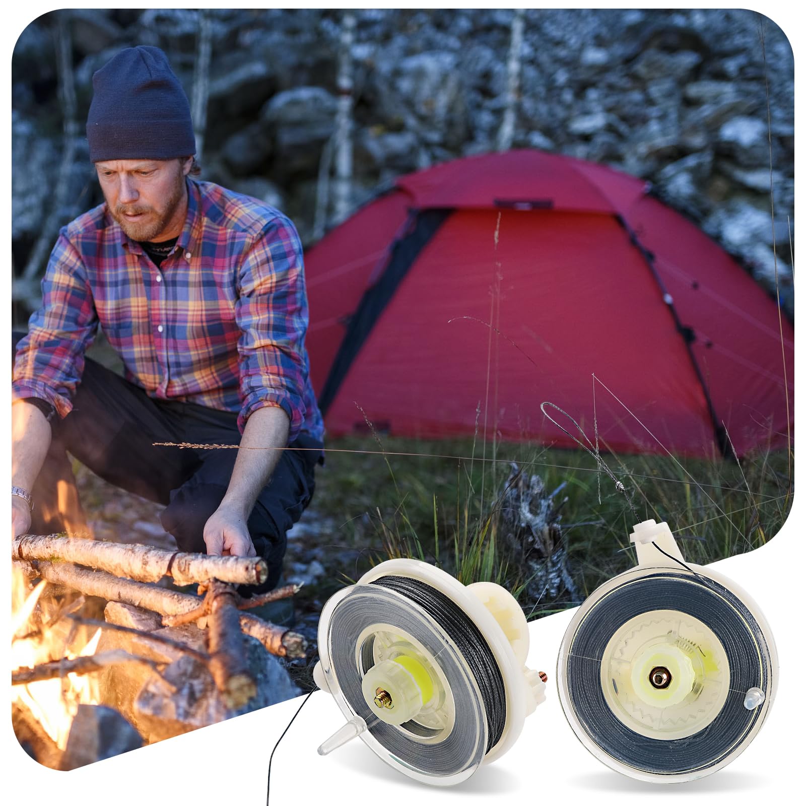 Kevlar Trip Wire on Reusable Reel (85ft), 12 Gauge Kevlar Line for Camping Perimeter Alarm and Early Warning Security Trip Alarm