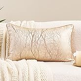 Avigers 12 x 20 Inch Rectangle Beige Brown Gold Tree Branch Embroidery Cushion Case Luxury Modern Throw Pillow Cover Decorative Pillow for Couch Living Room Bedroom Car