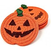 Puluole Halloween Coasters Set of 4, Fall Pumpkin Woven Cotton Rope | Orange Pumpkin Design, Non-slip, Absorbent, Heat Resistant, Machine Washable, for Coffee Table, Fall Halloween Decor