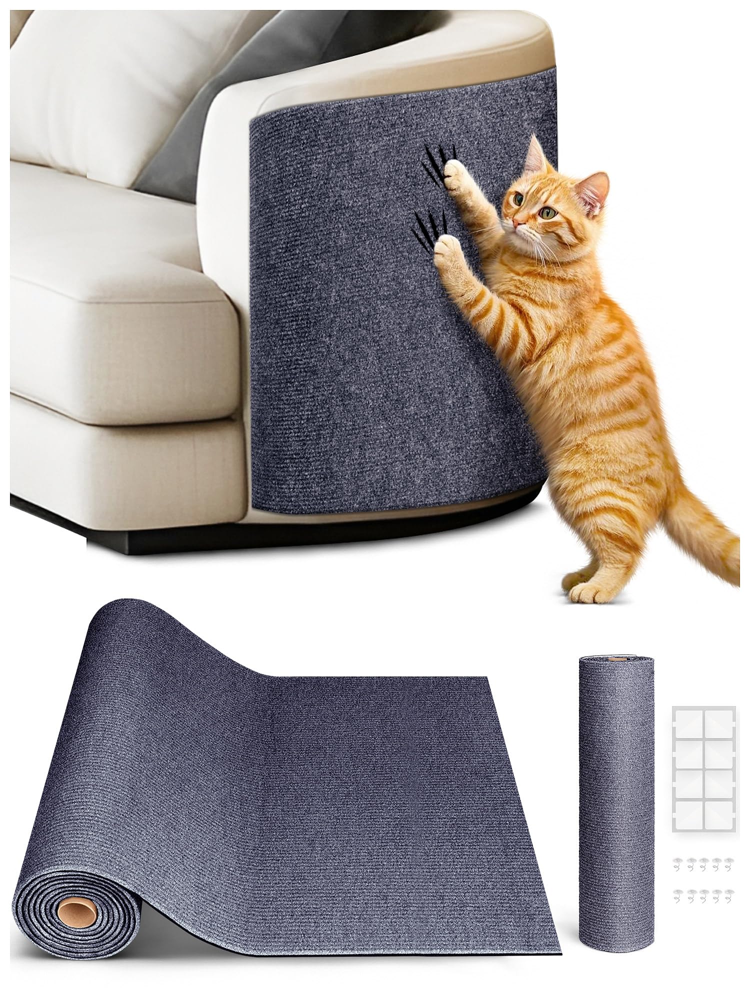 Photo 1 of TLNNK 78.7"x15.8" Cat Scratch Mat, Trimmable Self-Adhesive Carpet, DIY Climb Cat Scratcher for Furniture Couch or Wall Protector, Covering Cat Scratching Post Replacement Pads (Dark Gray)
