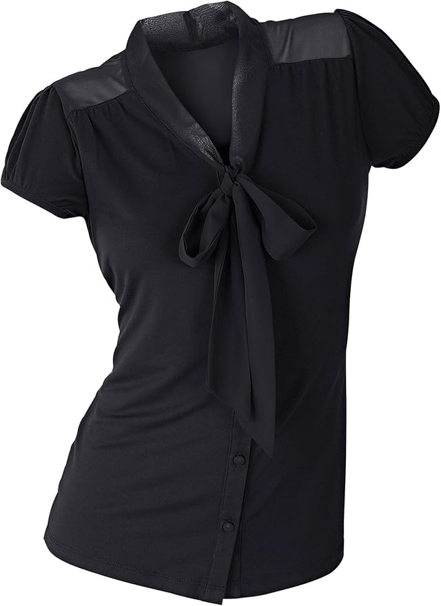 Body Flirt Women's Tunic Plain Round Collar Short Sleeve Blouse Black