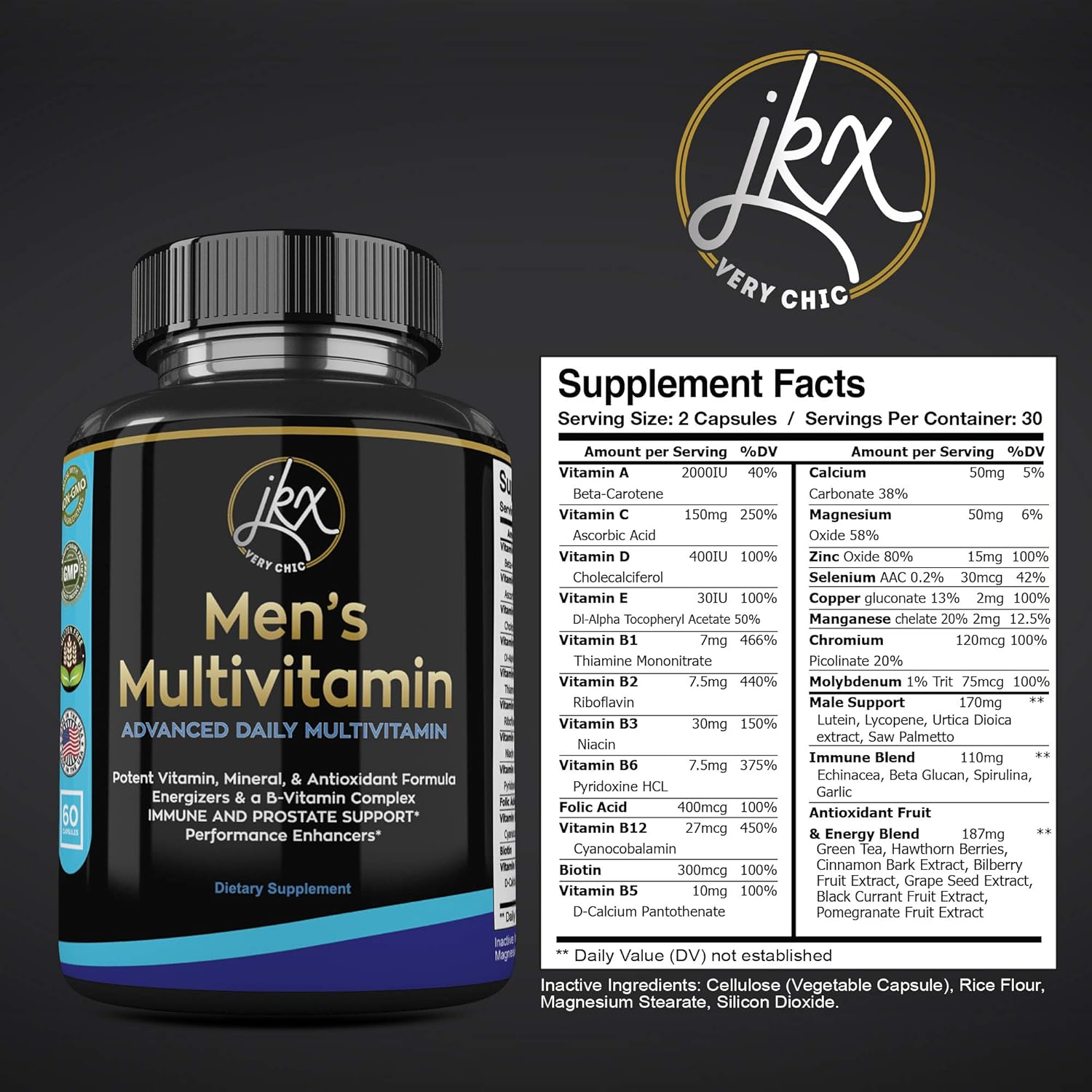 Men's Daily Multimineral Multivitamin Supplement Magnesium, Biotin, Spirulina, Zinc, Folic