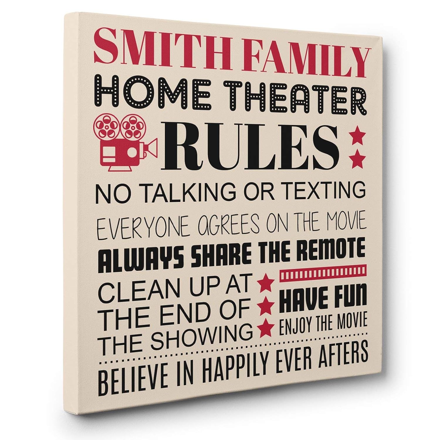 Family Rules Theater Cinema Wall Art CANVAS Decor Handmade