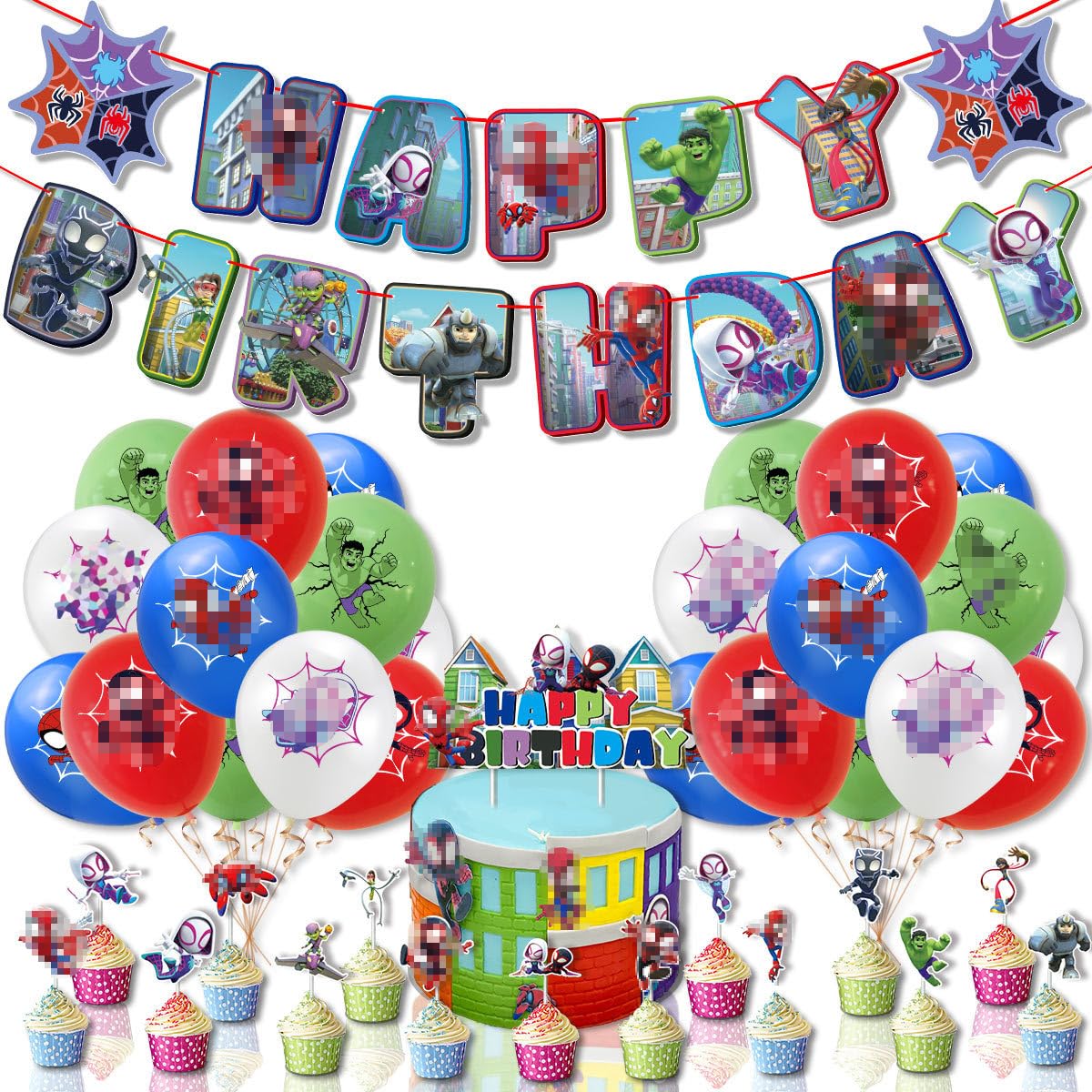 Birthday Party Decorations, Theme Happy Birthday Banner, Balloons, Cake Topper