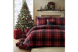 MaiRêve King Comforter Set, Plaid Design Comforter Set 7 Pieces, All Season Comfortable Bedding Sets King, Festival Bedding Warm and Breathable (Red, King, 102"x90")
