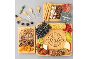 Royal Vintage Sister Christmas Gifts from Sister Brother | Birthday Gift for Sisters | Cool Sister Gift from Sister | Best Kitchen Present for Sister | Women Cheese Board Charcuterie Set with 4 Knives