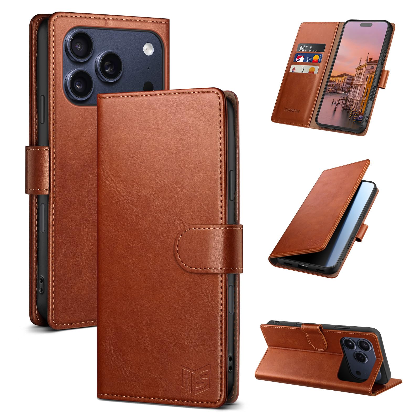 Photo 1 of SUANPOT Compatible with iPhone 17 Pro Max 6.9" Wallet case with RFID Blocking Credit Card Holder,Flip Book PU Leather Protective Cover Men Women for Apple 17 Pro Max Phone case Light Brown Color