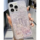 Mephoro Glitter Liquid Case for iPhone 16 Pro Max, Bling Glitter Liquid Clear Case Floating Quicksand Shockproof Protective Sparkle, Fashion Luxury for Women and Girls, Pink
