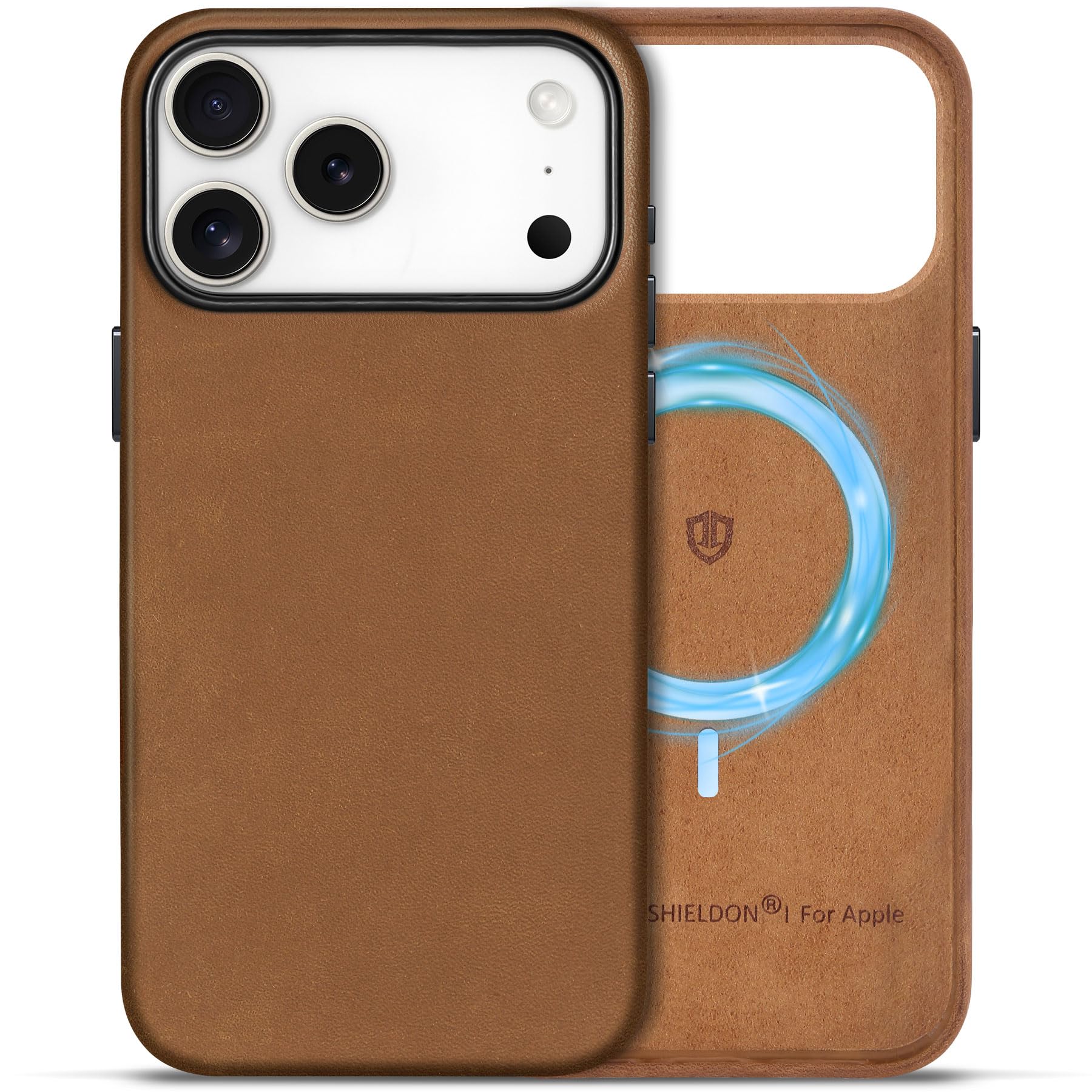 Photo 1 of SHIELDON Case for iPhone 17 Pro Max 6.9" 2025 | Top Grain Crazy Horse Leather, Compatible with Magsafe, Magnetic Wireless Charging, Comfort Grip, Shock-Absorbent, Metal Buttons, Camera Bezel - Brown