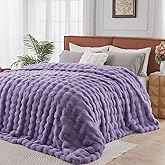 Lotus Karen Faux Fur Throw Blanket Purple - Big Bubble Rabbit Fluff King Blankets for The Bed,Softest Fluffy Fuzzy Cozy Blanket,Thick Furry Plush Shaggy Warm Blankets for Women,108x90 Inches
