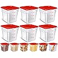 Yungyan 6 Pcs Commercial Clear Food Storage Containers 4 Qt Square Acrylic Airtight Food Storage Containers with Lids for Kitchen Restaurant Pantry Freezer Flour Sugar(Red)