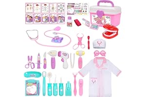 Gifts2U Doctor Kit for Toddlers 3-5, Medical Pretend Play Toys with Gift Case, 42 Piece Dentist Playset Kit for Kids,for Christmas Birthday Gift(Pink)