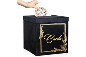 Wedding Card Box - 9" x 9" Black Collapsible Velvet - Covered Design - Cards Box for Wedding Receptions, Birthdays Party, Bri