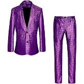 CARUHIF Men's 70s Disco Outfit Rainbow Suit Sequin Jacket and Pants | Full sequin coverage, reflective clothing, elastic waistband, multiple color options