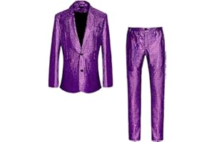 CARUHIF Men's 70s Disco Outfit Rainbow Suit Sequin Jacket and Pants Halloween Party Costume