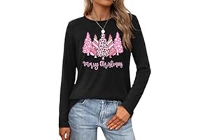 MEESHEEP Christmas Shirt Women Long Sleeve Merry Christmas Tshirt Cute Xmas Tree Holiday Tees