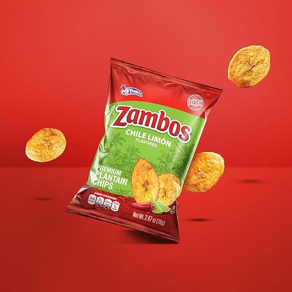 ZAMBOS CHILE LIMÓN PLANTAIN CHIPS, 2.47 OZ – CRUNCHY SNACK, GLUTEN FREE – BOLD CHILI LIME FLAVOR – (PACK OF 8)