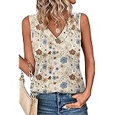 OFEEFAN Tank Tops for Women Loose Fit Sleeveless Shirts V Neck Summer Clothes Ruched Women's Tees and Tanks Straight Hem