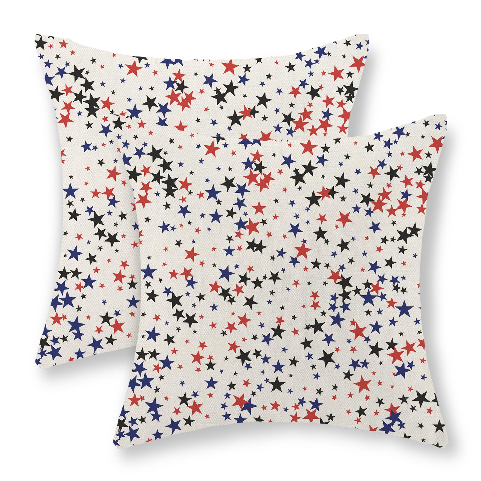 Photo 1 of 4th of July Pillow Covers 18x18 Set of 2 Red Blue Black Stars Patriotic Throw Pillows Independence Memorial Day Decorative Pillowcase Summer Outdoor Farmhouse Cushion Case for Couch Sofa Decor
