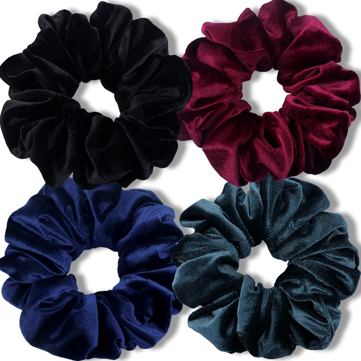 VENUSTE Big Scrunchies for Women Thick Hair, Premium Velvet Extra Large Scrunchy Elastic Hair Bands Accessories, 4 Pack (Dark)