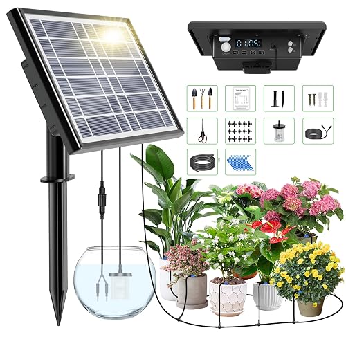 49FT Solar Drip Irrigation Kit with Digital Screen, Auto Watering Kit ...