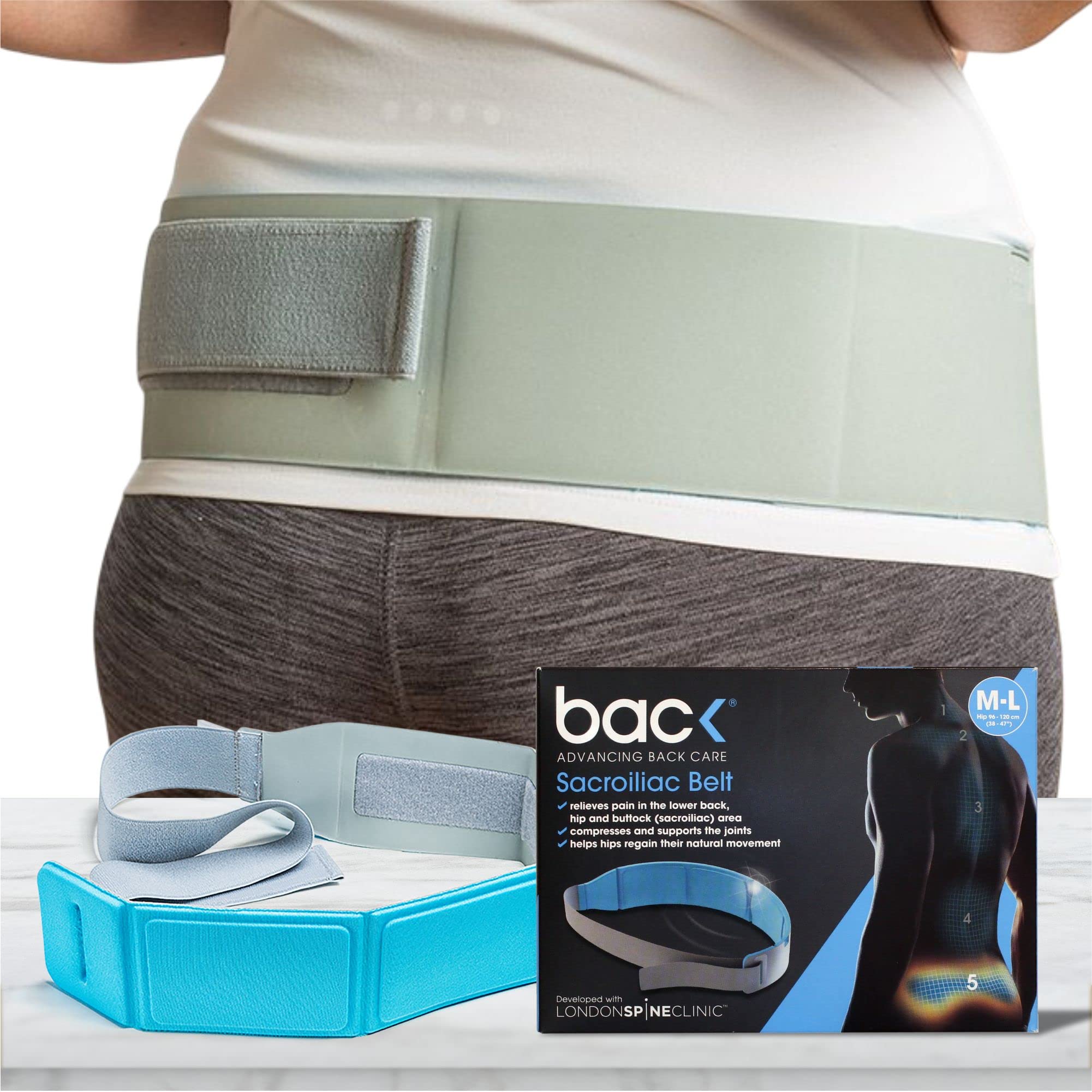 BACK Sacroiliac Belt | Hip Joint & Lower Support Brace Belt | Pain Relief (Small - Medium)