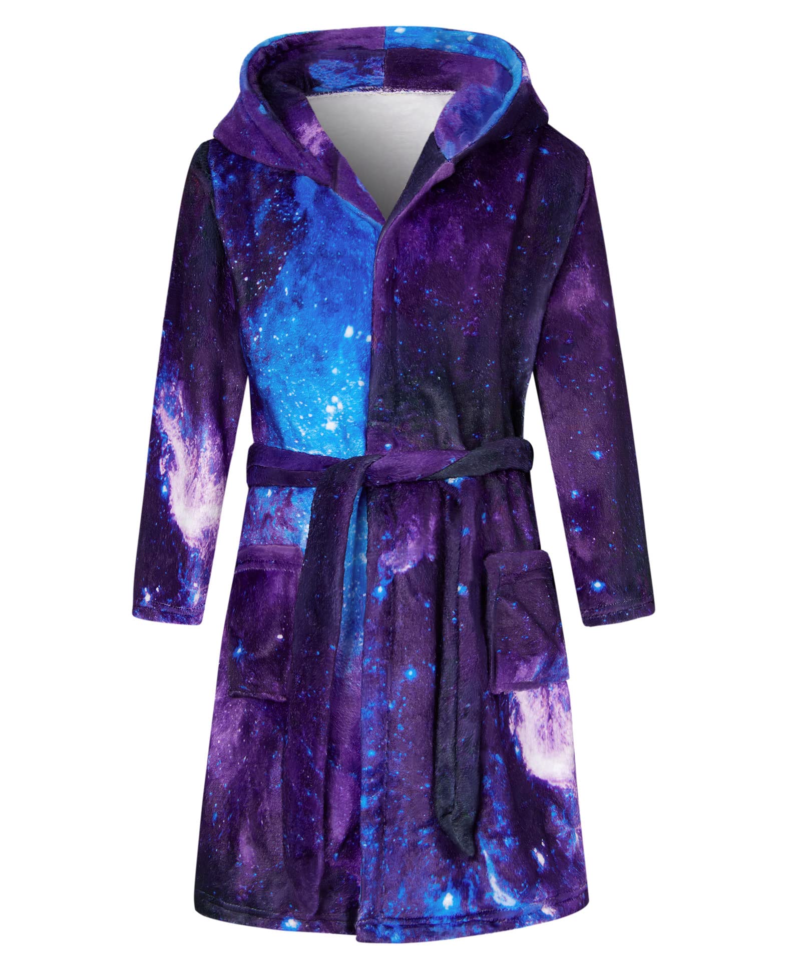 Photo 1 of Funnycokid Big Boys Space Robes Kids Galaxy Fuzzy Bathrobe Hooded Fleece Pajamas Size 13 14 Flannel Sleepwear 13-14 Years